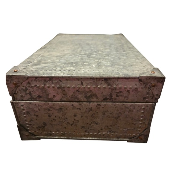 Other - Galvanized Metal Storage Trunk  Silver Industrial Rustic Box Leather Handle